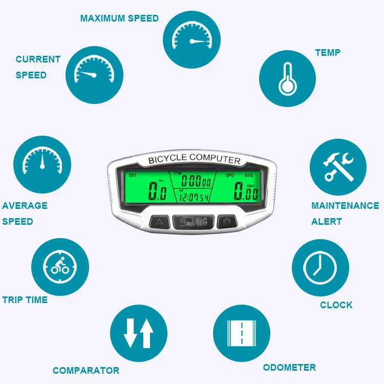  Велосипедный переключатель C двойным контролем Таблица кодов SD-558C беспроводной световой Одом велосипедный Компьютер скорость секундомер Изображение Sunding 120 г