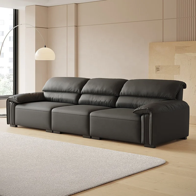 Light Luxury Minimalist Elephant Ear Leather Sofa Living Room First Layer Cowhide Small Apartment Straight Row Leather Sofa