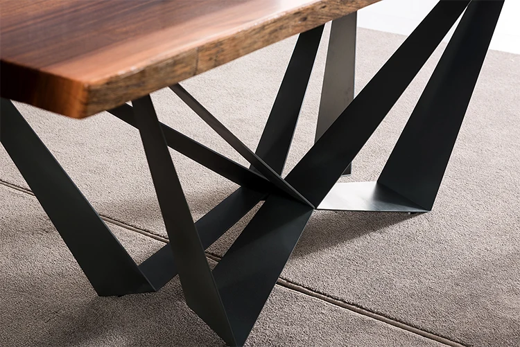 Home Furniture W shape Iron Legs With Walnut wood Top Dining Table Solid Wood Dining Table