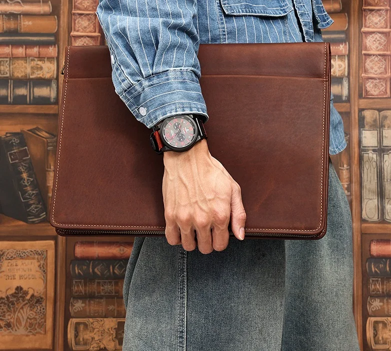 New Multi-Function Vintage Crazy Horse Leather Laptop Briefcase Portfolio Bag