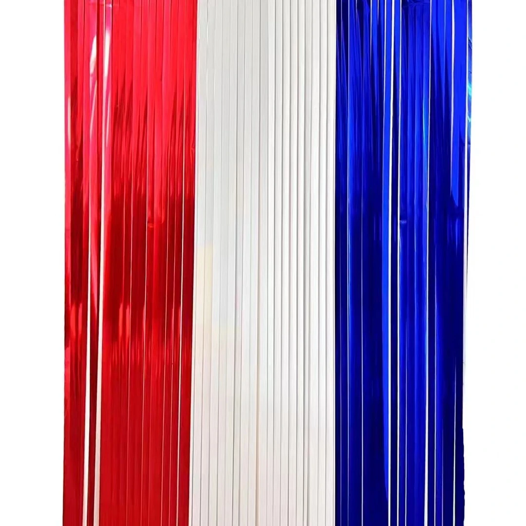 Red Blue White Foil Fringe Curtain Backdrop, Metallic Tinsel Foil Fringe Streamers Curtains for Photo Booth