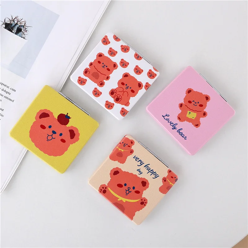 Portable Small Mirror Pu Cosmetic Double-sided Mirror Cartoon Folding Mini Pocket Mirror