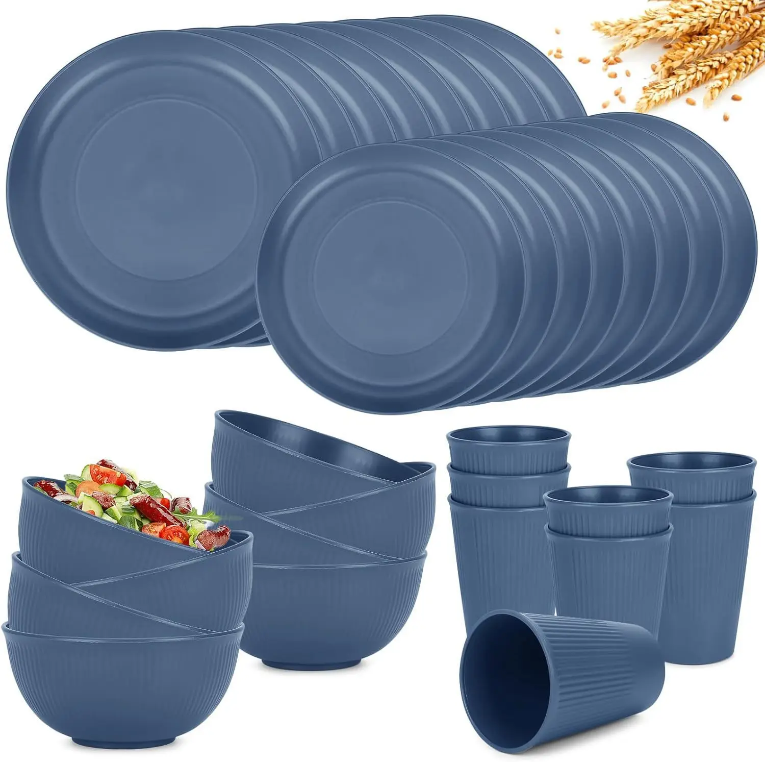 Wheat straw Plate and Bowl Cup 32 pieces suit dinner set portable tableware household Rice Bowl dinner plate gift