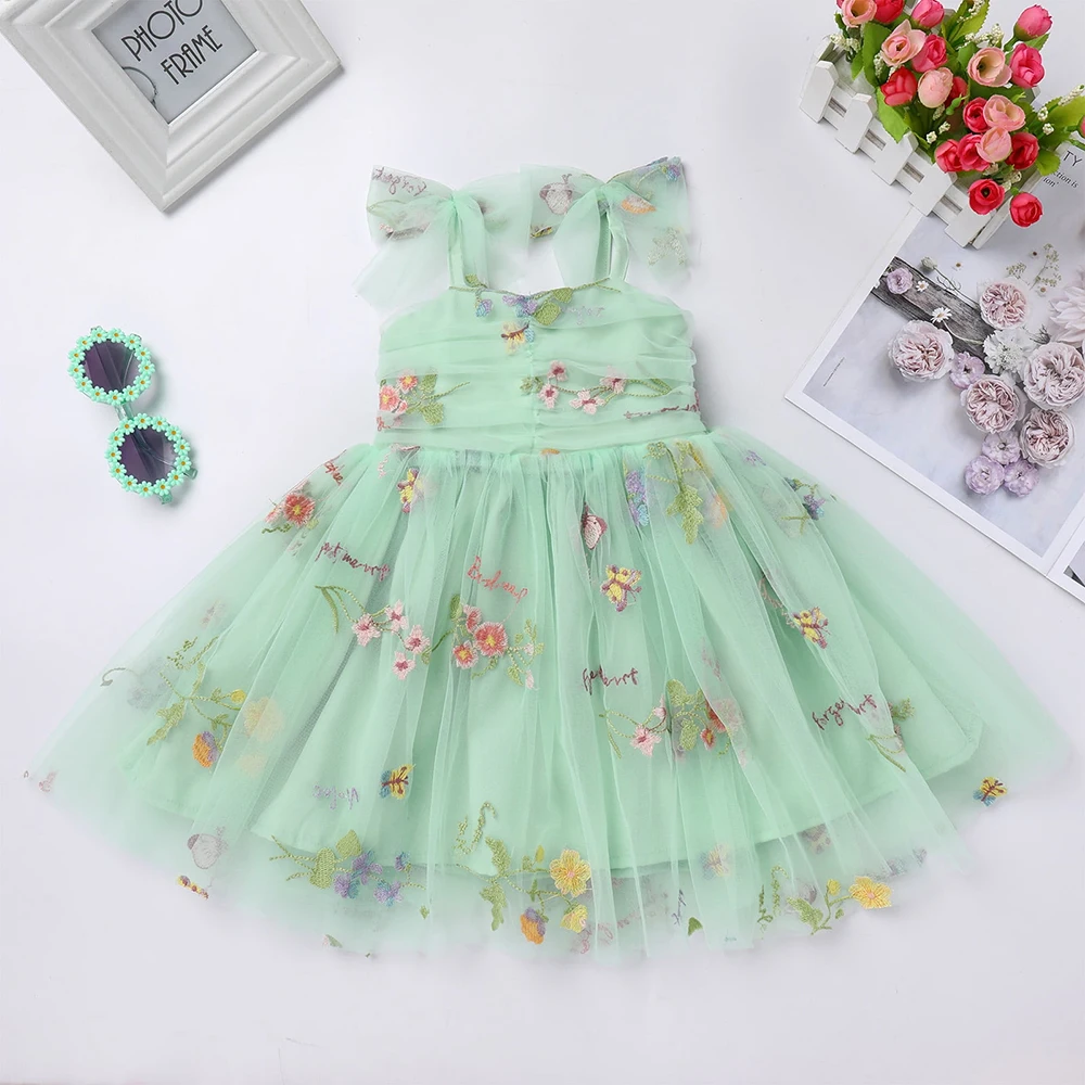 Soft Tulle Satin Floral Appliques green Lace Elegant Wedding Party Princess Toddler Gown flower girl Dress
