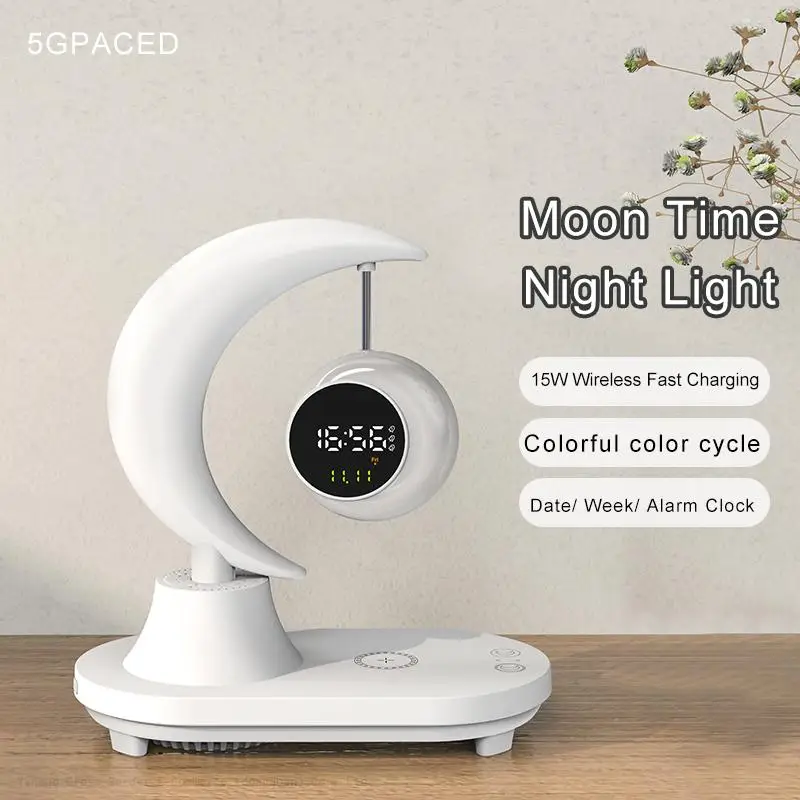 Luxury Multifunction Best Gift  Night Light Alarm Clock Wireless Speaker 15W Fast Charging Mobile Phone Charger For iPhone 15