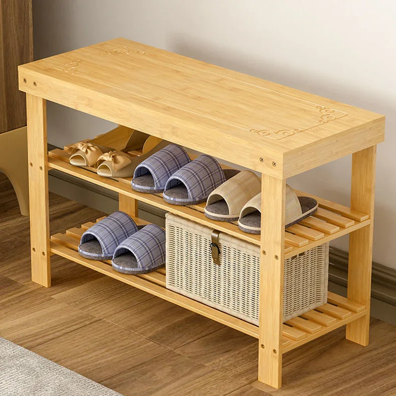 Modern Simple Design Shoe Rack Bench Bamboo Entryway Hallway Shoe Racks With Seat For Bedroom