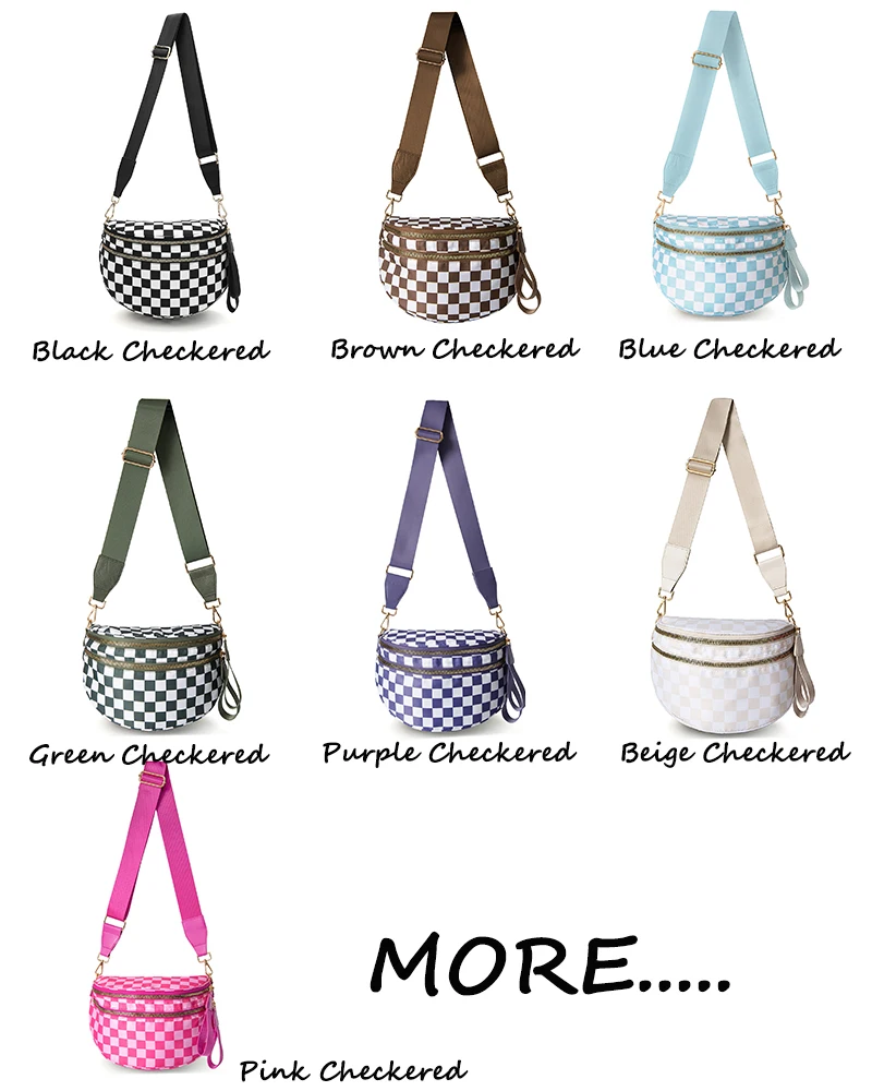 Fanny Pack Women Checkered Nylon Bum Waist Bag Fashion Travel Shoulder Purse Crossbody Sling Bag