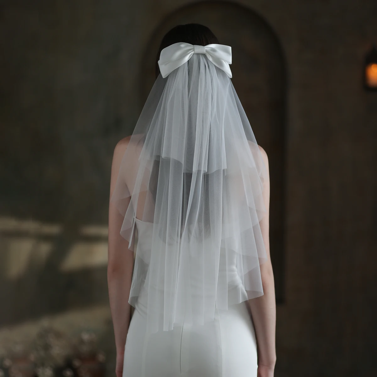 White Two-layer Tulle Veil Double Bow With Comb Wedding Bride to be Bachelorette Party Hair Accessories Veils