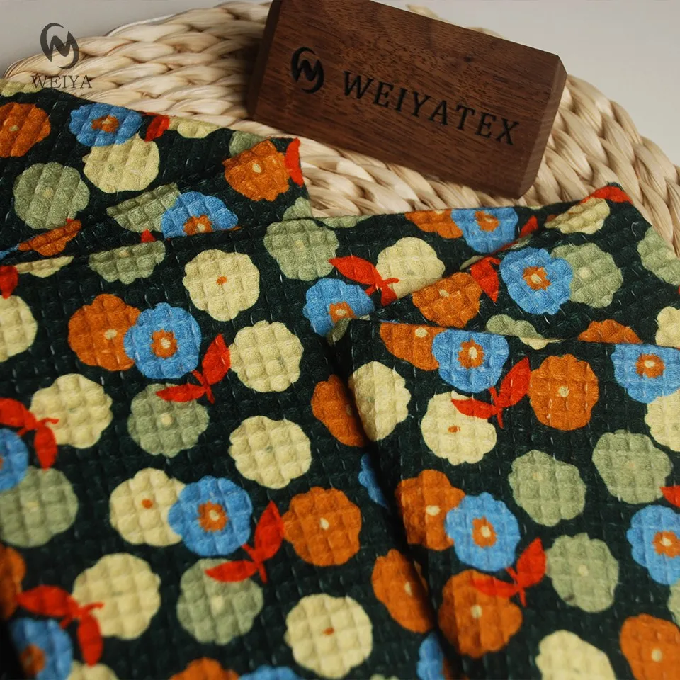 China factory custom oeko tex lightweight digital printing floral pattern 100 cotton waffle fabric for pajamas