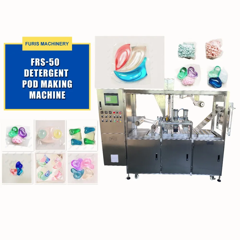 China popular PVA Water Soluble Film Packing 3-chamber liquid powder detergent laundry pods maker making machine