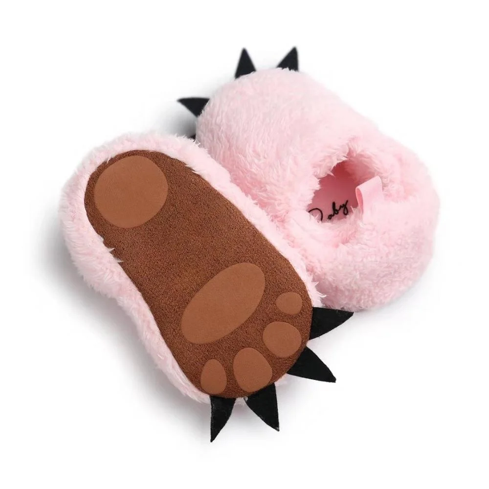 Wholesale Infant Wool Slipper Leopard Warm Home Bear Paw Boots Plush Baby Indoor Shoes
