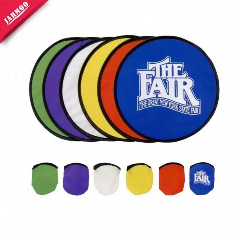 Custom Printed Soft Pet Flying Disc Round Nylon Hand Folding Fan With Pouch Foldable Flying Disc