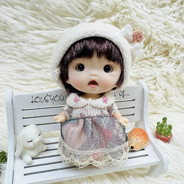 QY New Mini 1/12 Doll Cute Surprise Face Boy Girl OB11 Doll Blue Green Eyeballs with Clothes 10CM Dolls Toys Gift for Girls