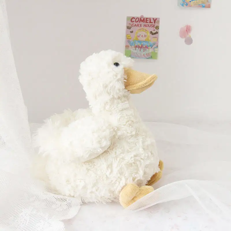 Cute cream swan lifelike animal kids baby doll beige soft stuffed goose plush duck toy