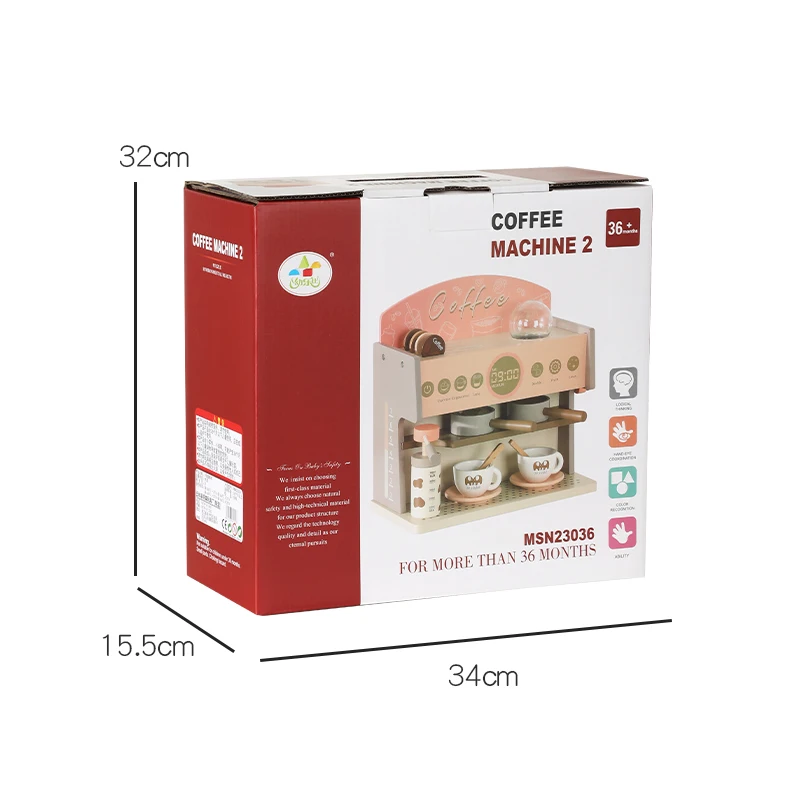 Kids Educational Wood Maker Role Play Kitchen Simulation Wooden Coffee Machine Toy