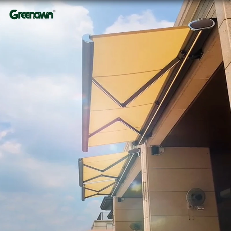 Outdoor window shades retractable awnings home aluminum full cassette awning with LED lighting