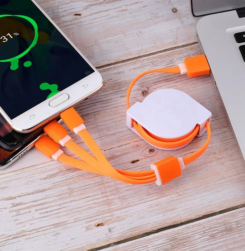 Hot Selling New Arrival  3 in 1 Fast Charging Type C Cable  Retractable Type  C Cable  USB  Cable for Android IOS and Type C