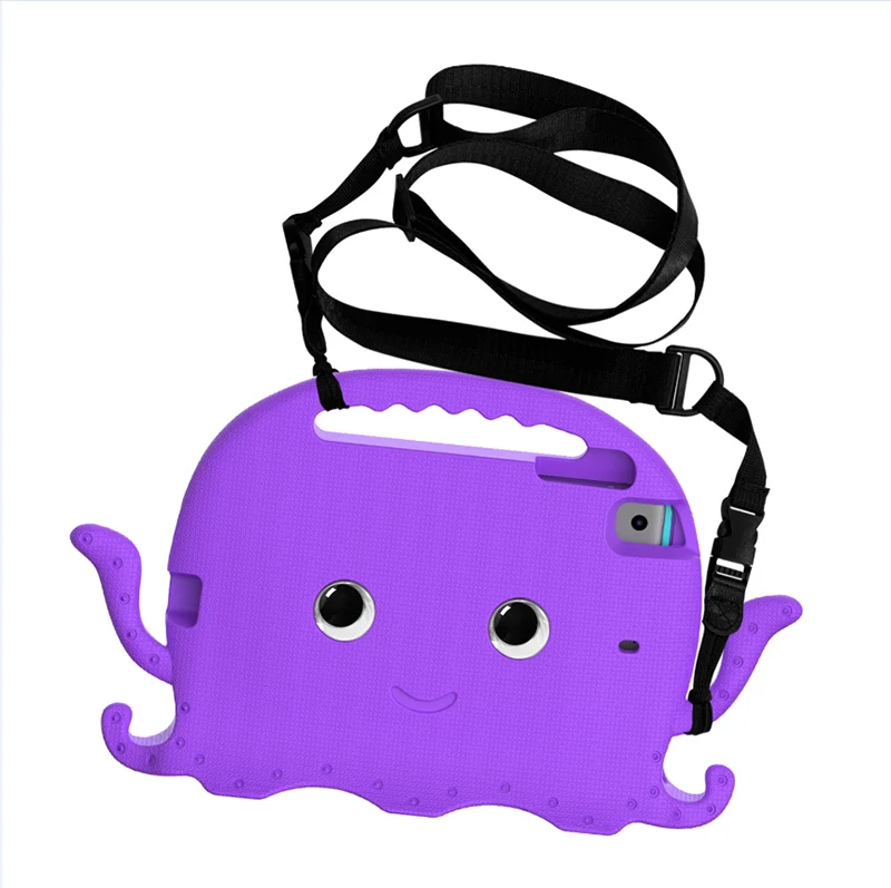 Tablet cover kids Octopus cartoon with pencil slot handle shoulder strap shockproof soft foam EVA case for iPad mini 5/mini 4