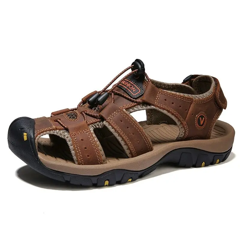 Factory wholesale cheap large size leisure comfortable soft leather outdoor hiking wading summer sandals for men