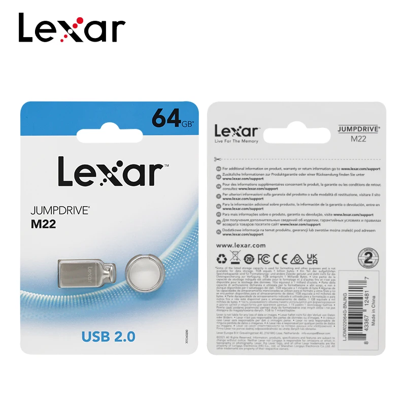 Original Lexar M22 USB2.0 Flash Drive JumpDrive 16GB 32GB 64GB PenDrive Memory Stick U Disk Tiny Metal Flash Disk