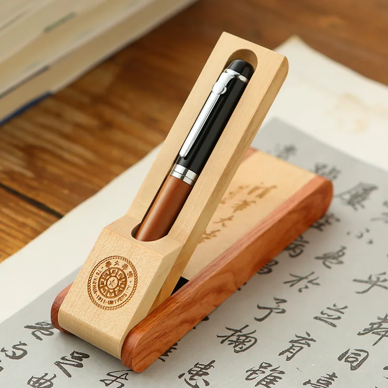 High-End Business Signature Pen with Black Ballpoint Genuine Leather Pen Case Engraved Logo Corporate Gift