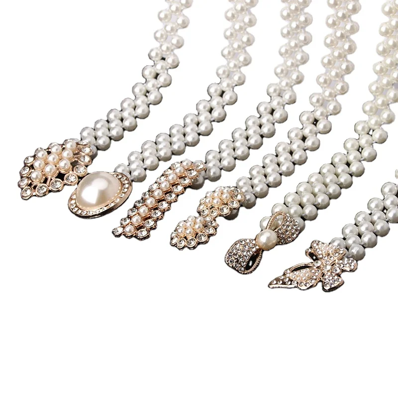 Wholesale Korean Style Fashion Elegant Pearl Waist Chain Internet Popular Inlaid Rhinestone Dress Decorative Belt