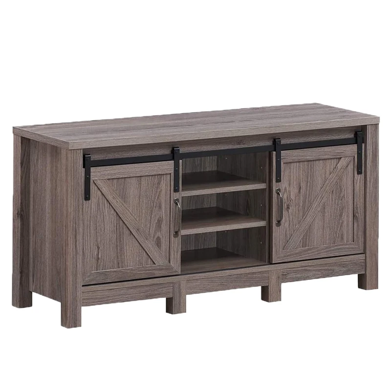 
Wood universal, suitable for living room with 2 sliding doors and adjustable shelf storage cabinet 