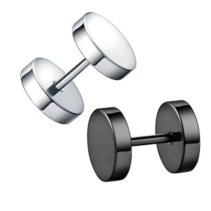 G23 Titanium Barbell Earrings Silver Plated Multiple Size Punk Style Men Earrings Stud