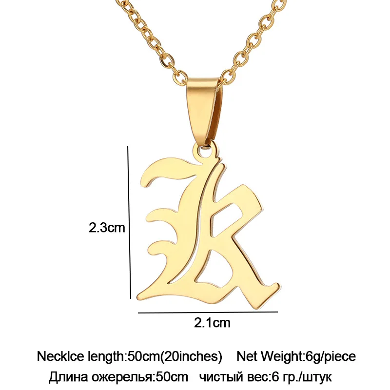 No Fade Initial Jewelry Curb Cuban Link Chain Customized Name Old English Font 26 Capitalized Letter necklace For Women Men