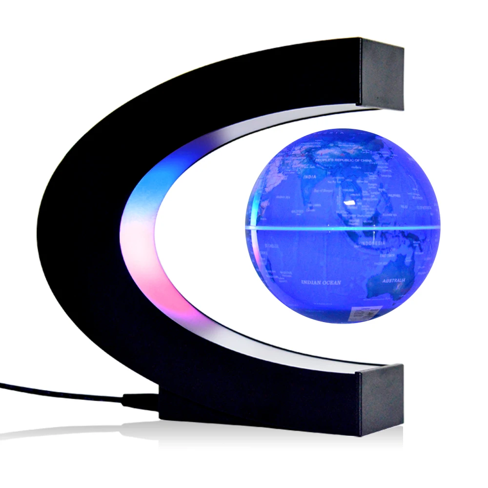 Colored LED Light Anti Gravity Globe C Shape Magnetic Levitation Floating Globe World Map for Children Gift