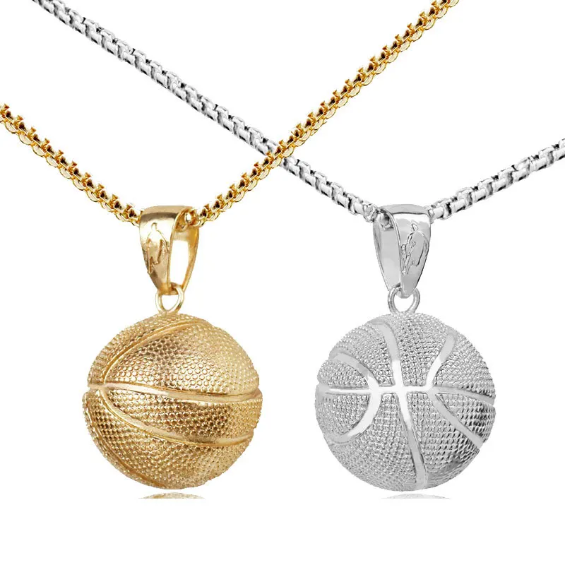 Personality Men Women Hiphop Creative Stainless Steel Couple Jewelry 3D Basketball Football Sports Pendant Chain Necklace