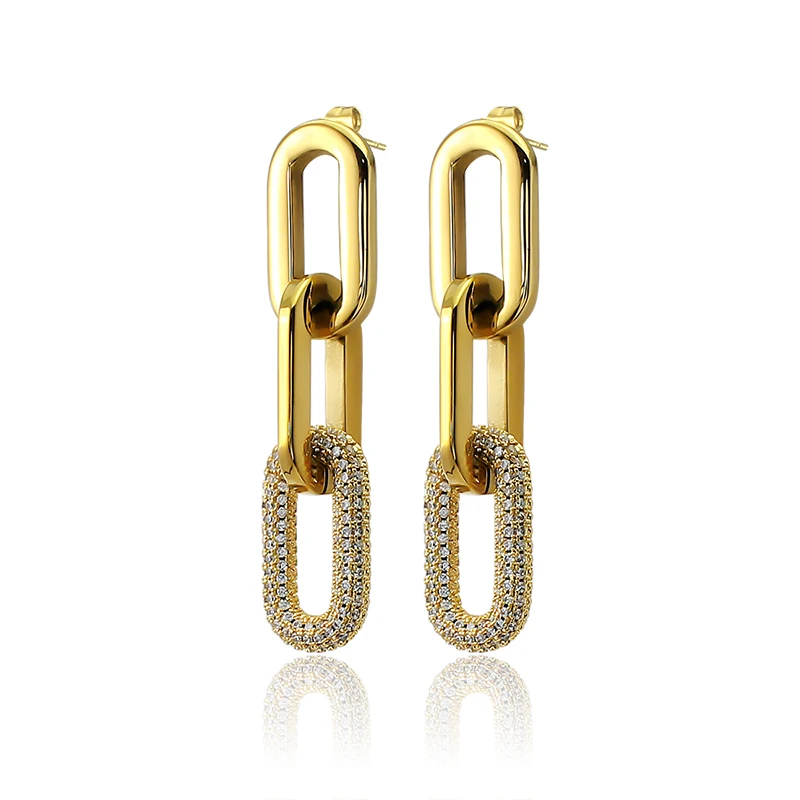 Creative Stainless Steel gold Earrings with shiny stone sliver earring chain For Women Fashion Wedding Jewelry Gifts