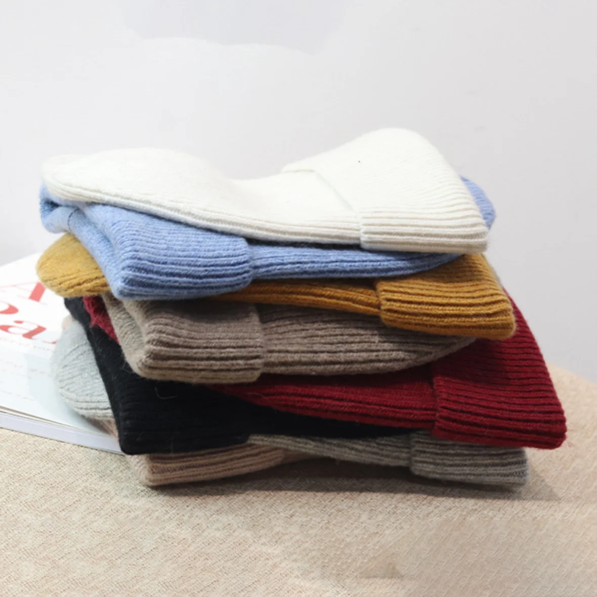 Custom embroidery logo ribbed cable knit 30% Wool Cashmere Beanie Hats men womens winter merino wool cashmere beanies hat