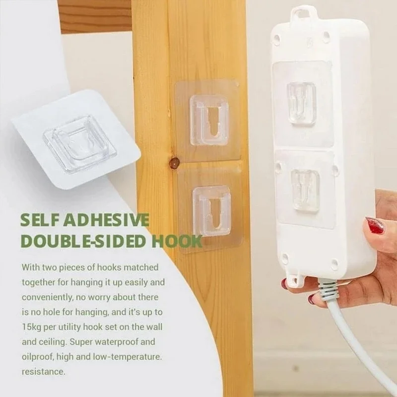 Waterproof Removable Double-Sided Adhesive Plastic Solid Transparent Wall Mounted Sticky Hanging Hook