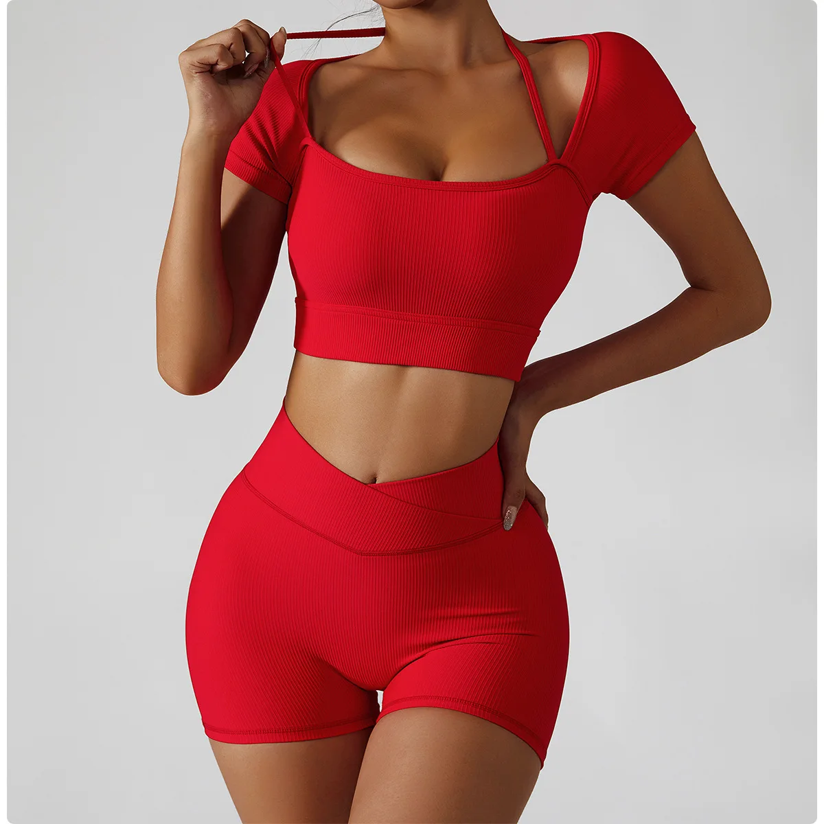 2024 Seamless Activewear Ribbed Yoga Suit Womens Workout Gym Fitness Sets with Zipper