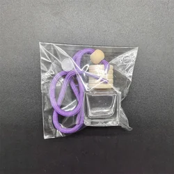 Hot Selling Square Car Perfume Bottle Essential Oil Pendant Diffuser Hanging Glass Bottle  Air Freshener  Fragrance Glass Jar
