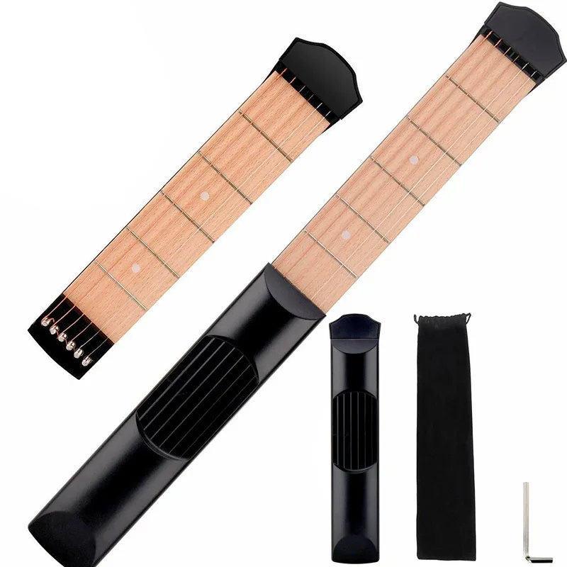 Factory wholesale 6 fret portable pocket guitar,black mini chord guitar trainer,auxiliary guitar chord