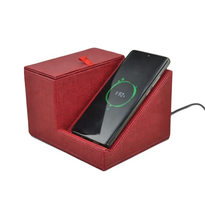 PU Leather Wireless charger Desktop Organizer with Tissue Box Qi Standard Mobile Phone Charging Station and Power Station