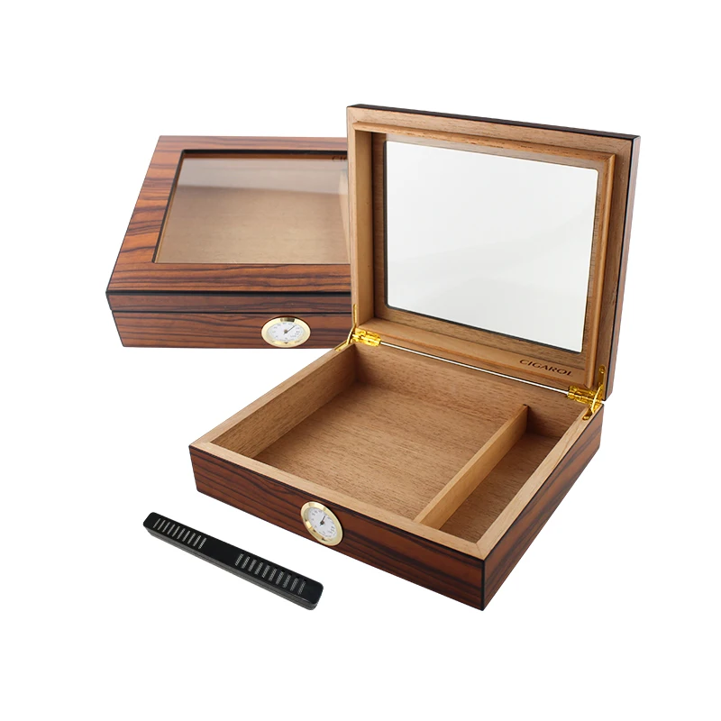 
Glasstop Cigar Humidor High Glossy Painting Cedar Wooden Desktop Cigar Box With Humidifier Suitable For 25-30 Cigars 