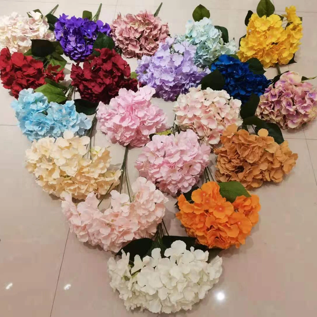 Распродажа, 5 цветов, искусственные цветы гортензии с листьями, для офиса, дома, вечеринки, украшения для свадьбы