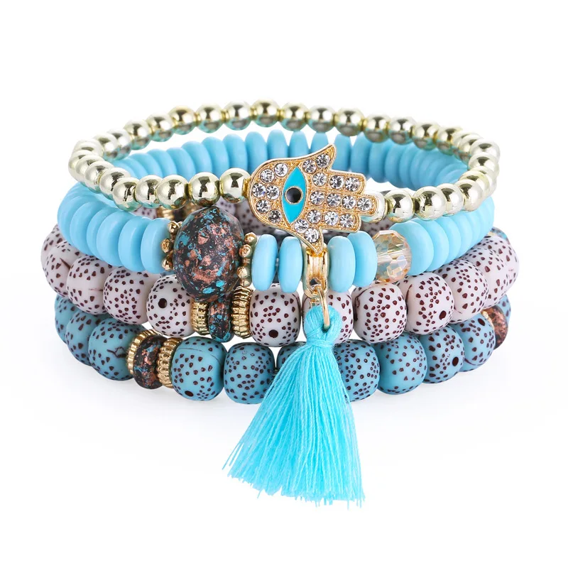 BohemianHandmade BraidedColorful бисер эластичный браслет Этнические Многослойные рисовые бусины из бисера растягивающийся Шарм Бохо