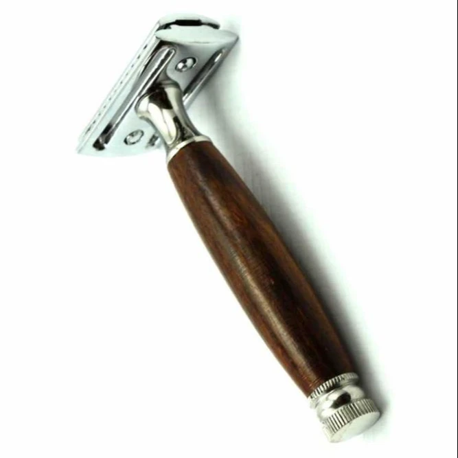 Beauty Tools Long Handled Double Edge Safety Razor, Men Safety Razor Double Edge Chocolate Wood Handle Stainless Steel CE