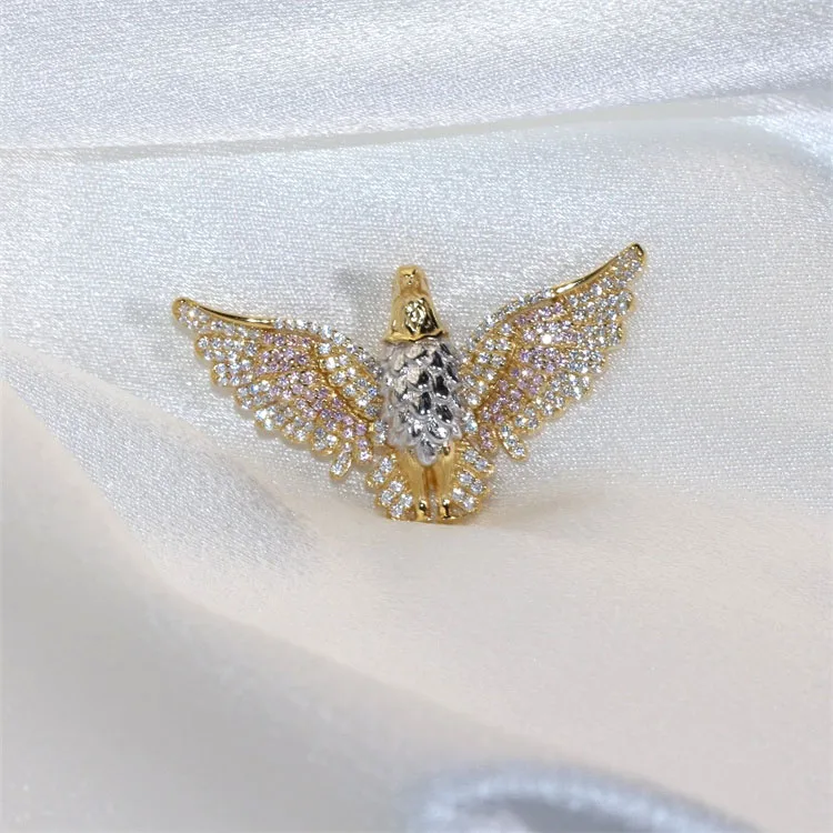 18K Gold Plated Eagle Charms Shiny Zircon Jewelry Pendant For Men Women Gift