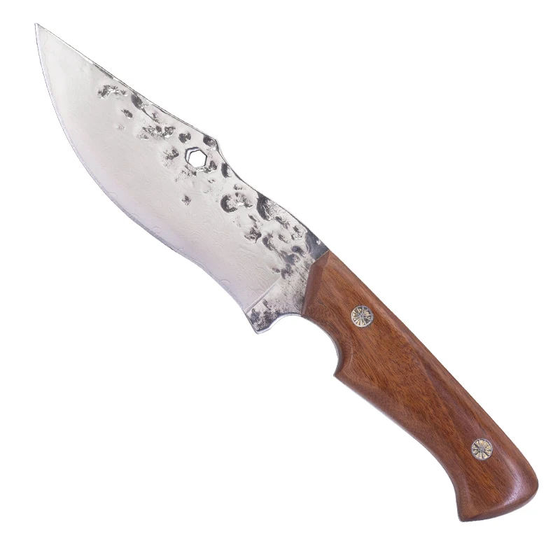 Home kitchen use wood handle cleaver butcher knife sharp stainless steel blade damascus knife with leather sleeve
