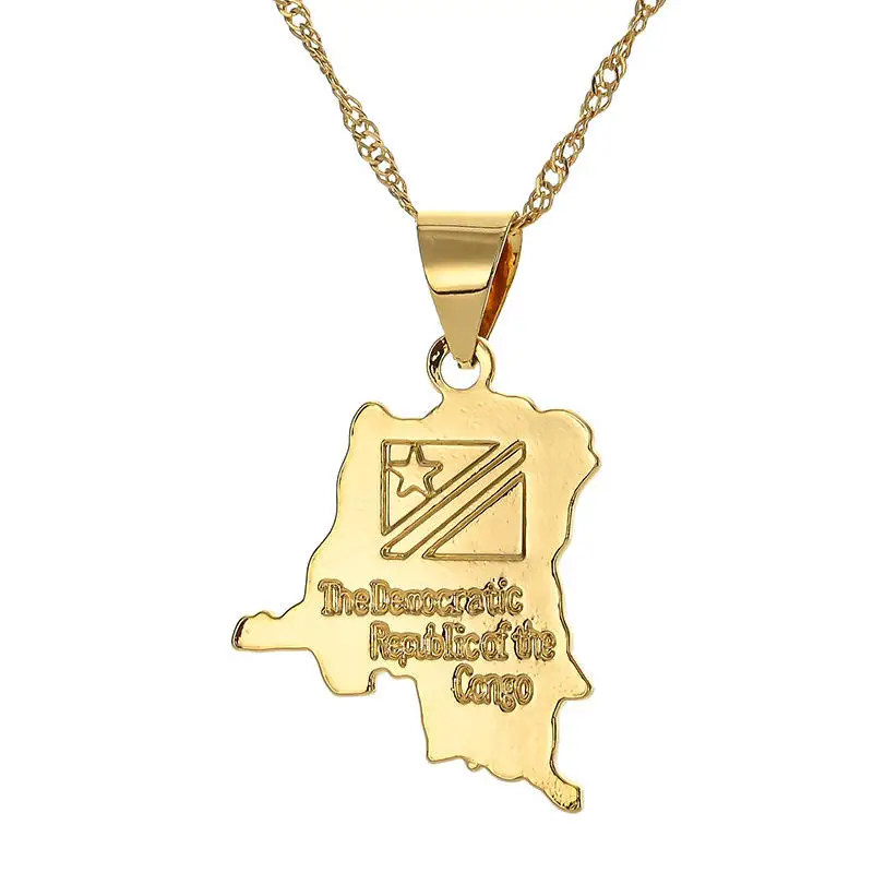2024New Arrival custom Gold Chain Hiphop Style Stainless Steel Africa Congo Algeria Map Pendant Necklace For Women Men