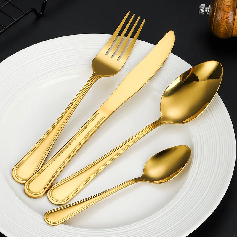 Modern Luxury Cutlery Set with Gold Flatware Stainless Steel Luxury Box Wedding Travel Camping-Cutlery Set Laser Logo Hotels