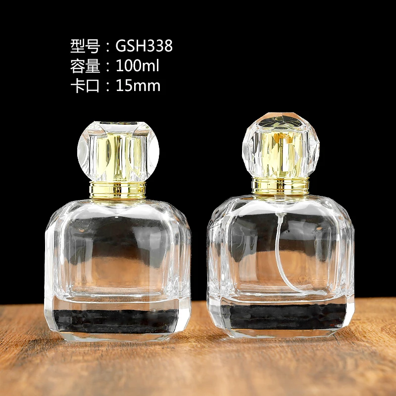 100ml Modern Luxury Square Round Shape Transparent Smooth Perfume Bottle Thick Bottom Mist Spray Top Glass Bottle
