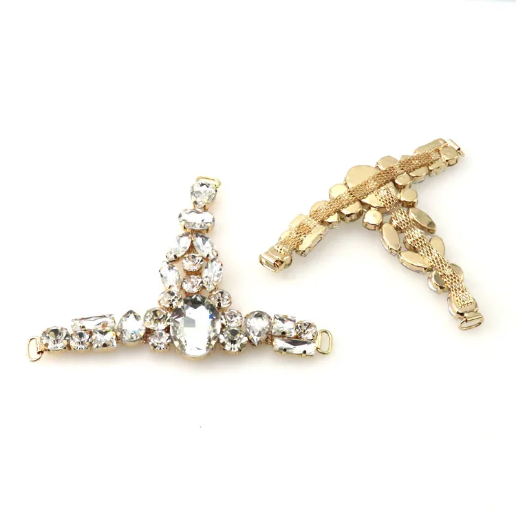 Fashion Handmade Diamante Sew On Rhinestone Metal Shoe Chain Buckle For Sandal Shoes