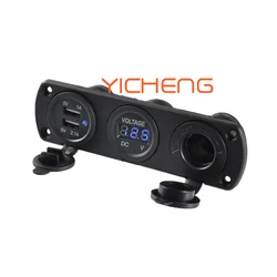 A11 Car Boat Marine Bus Charger Panel mount 12v USB Socket with Digital Voltmeter and Cigarette Lighter Socket