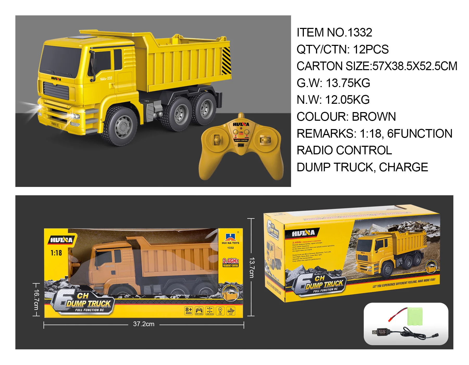 Huina 1:18 sclae 6 Channel 2.4G Remote Control Excavator Metal Alloy Lorry Truck Electric RC Car Engineering Vehicle Toys Car